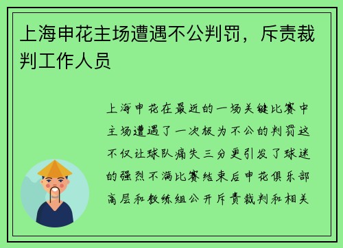 上海申花主场遭遇不公判罚，斥责裁判工作人员