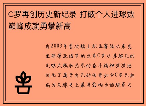 C罗再创历史新纪录 打破个人进球数巅峰成就勇攀新高