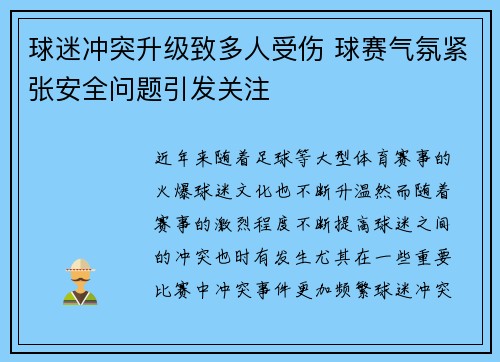 球迷冲突升级致多人受伤 球赛气氛紧张安全问题引发关注